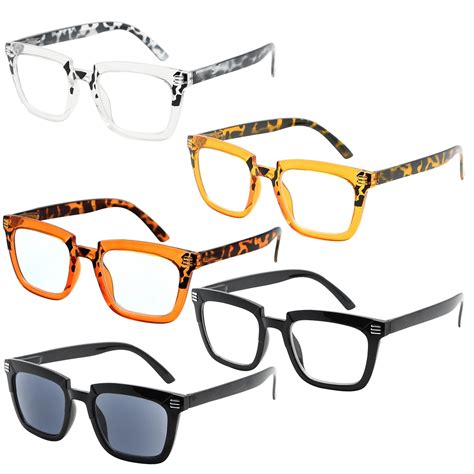 5 Pack Stylish Rectangle Reading Glasses For Women Men