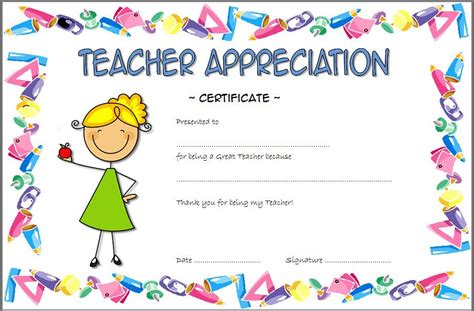 Certificate Of Appreciation For Teacher Free Cute Design In 2020