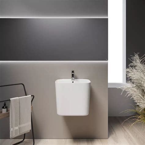 Lavabo Mezzo Freestanding 45x40 Cm Con Troppo Pieno Bianco Lucido Guinea