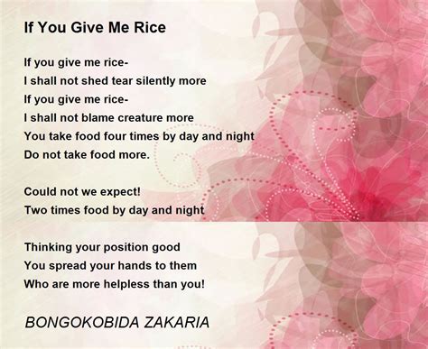 If You Give Me Rice Poem By Bongokobida Zakaria Poem Hunter