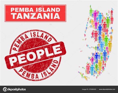 Pemba Island Map Population Demographics and Scratched Stamp — Stock Vector ...