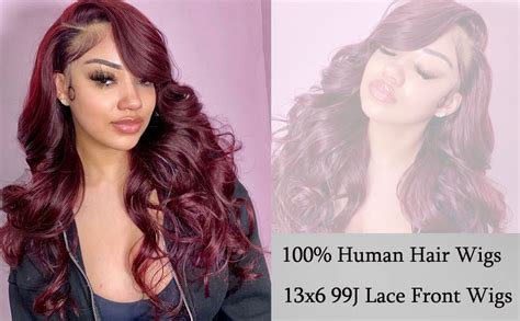 13x6 Body Wave Lace Front Human Hair Wigs Pre Plucked 180 Density 99j Burgundy