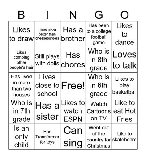 Get To Know Your Classmate Bingo Card