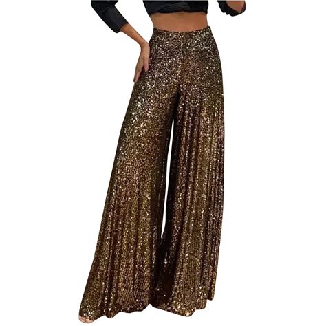 Cfhntfmh Wide Leg Pants Women High Waisted Pleated Sequins Sparkly Pants Summer Fashion Party