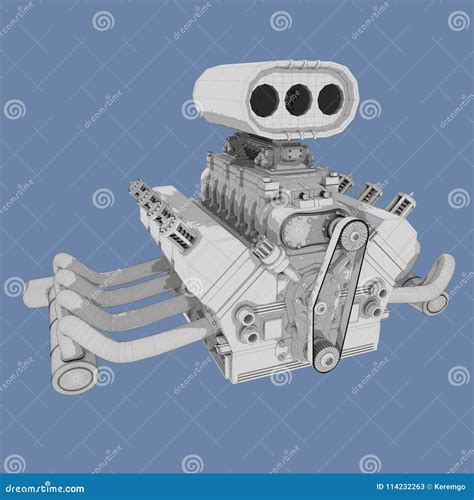 Technical Rendering Of V8 Sports Car Engine Stock Illustration