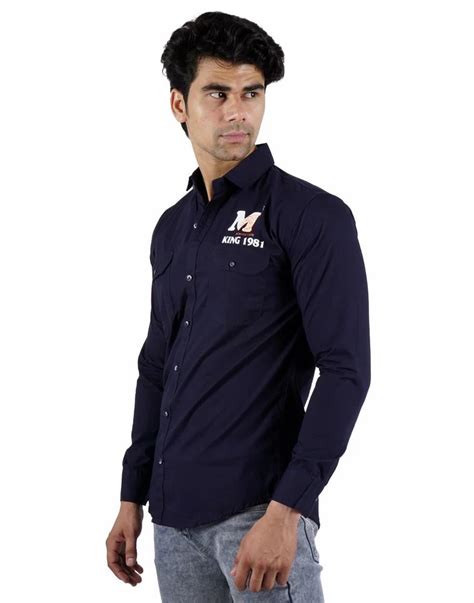 Plain Men Navy Blue Cotton Shirt Casual Full Sleeves At Rs 230 In New