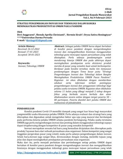 View Of STRATEGI PENGEMBANGAN INOVASI DAN TEKNOLOGI DALAM RANGKA