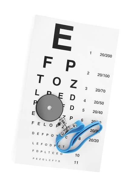 Premium Photo | Eye chart test and head mirror on white background top ...