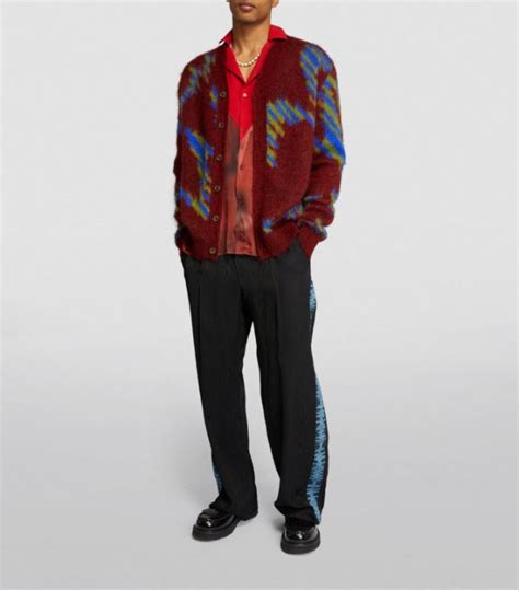 Mens Ahluwalia Red Mohair Blend Cardigan Harrods UK