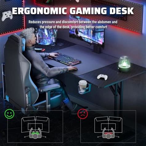 Hlfurnieu Bureau Gaming Informatique Ergonomique X Cm Gamer