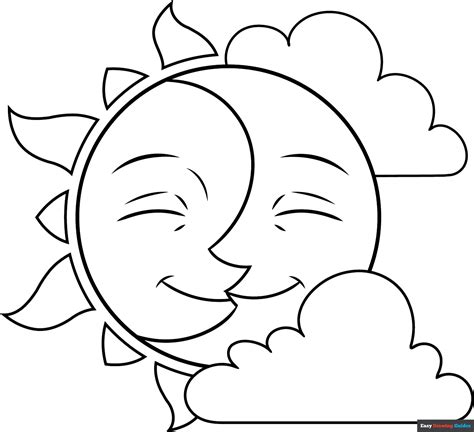 Sun And Moon Coloring Page Easy Drawing Guides