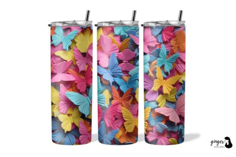 3d Butterflies Colorful 20oz Tumbler Graphic By Gingerdesign · Creative