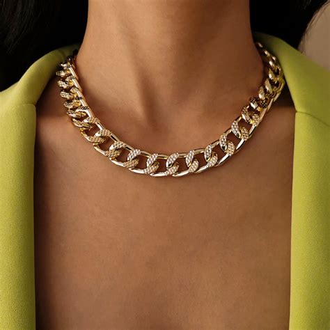 Collier Grosse Maille Tendance Argent Ou Dor Pour Femme Bijoux L