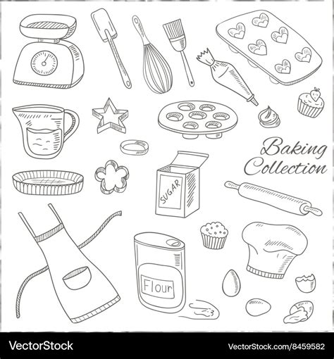 Set of baking tools hand drawn collection Vector Image