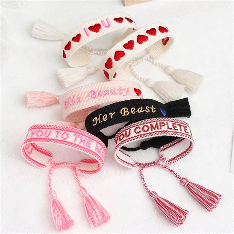 Bohemia Creative Embroidery Letter Love Heart Couple Bracelet For Women