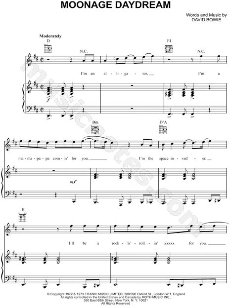 David Bowie Moonage Daydream Sheet Music In D Major Transposable