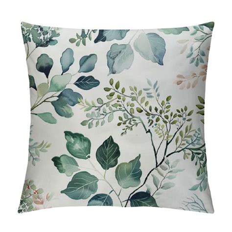 Chilfamy Spring Sage Green Pillow Covers Watercolor Eucalyptus Floral