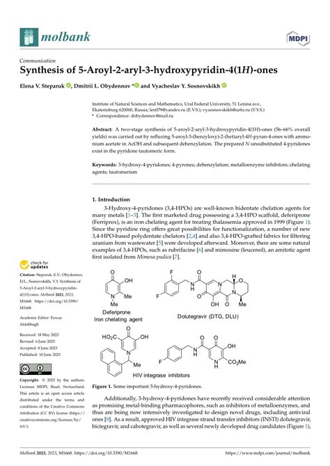 Pdf Synthesis Of Aroyl Aryl Hydroxypyridin H Ones