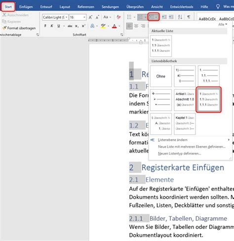 Überschriften nummerieren in Word PCS Campus