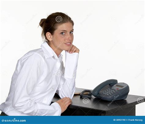 Woman on Elbow at Desk stock photo. Image of girl, desk - 3093190