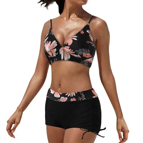 Oalirro Pink Two Piece Swimsuit For Women Tropical Print Bikini Set