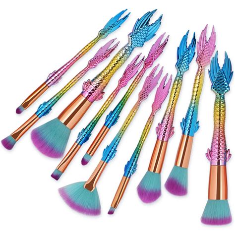 Mermaid Makeup Brushes Set Pcs Fan Brush Glitter Eyeshadow Brush For