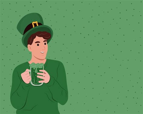 Joven irlandés feliz celebrando el día de san patricio y sosteniendo