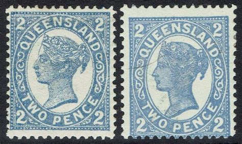 Queensland 1907 QV 4 Corner Numerals 2d Both Types WMK Crown A