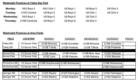 Spring Season Practice Schedules Concord Soccer Association