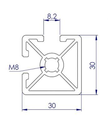 Perfil de Alumínio Estrutural 30x30 M8 2R 90 Famak