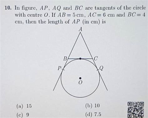 In Figure Ap Aq And Bc Are Tangents Of The Circle With Centre O If