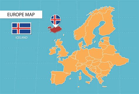 mapa de islandia en europa iconos que muestran la ubicación y las