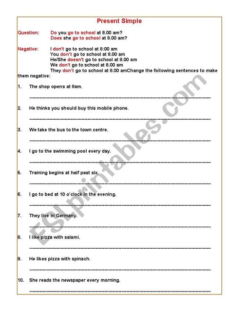 Present Simple Negative Esl Worksheet By Johnston