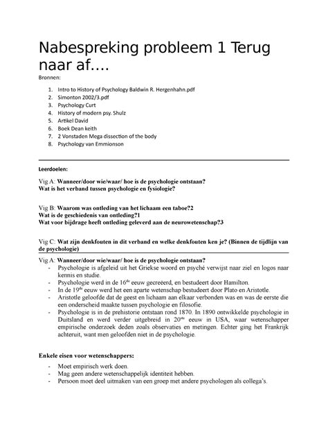 Nabespreking Probleem 1 Wetenschapsfilosofie Arbeids En