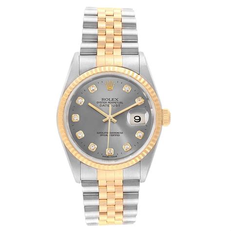 Rolex Silver 18k Yellow Gold Diamond And Stainless Steel Datejust 16233 Mens Wristwatch 36mm