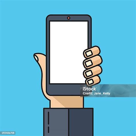 Tangan Memegang Smartphone Dengan Layar Putih Ilustrasi Vektor Garis