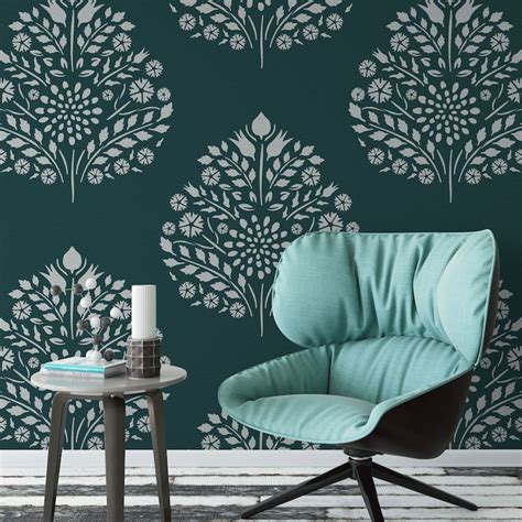 Leaf Damask Pattern Wall Stencil Large Vintage Damask Etsy