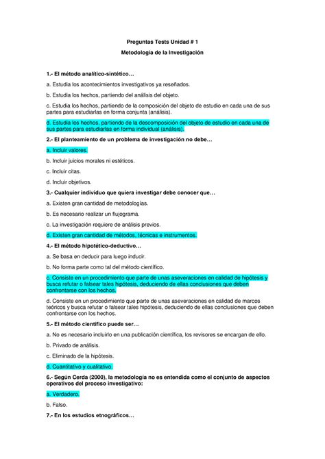 Preguntas Tests Unidades 1 2 3 4 Metodología de la Investigación