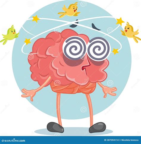 Dizzy Brain Character Feeling Nauseated Vector Cartoon Illustration