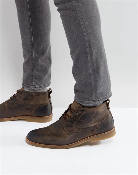 River Island Leather Desert Boots in Brown for Men | Lyst UK