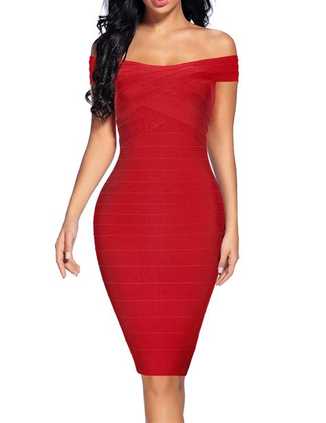 Womens Bandage Dress Off The Shoulder Spaghetti Bodycon Club Party Dress