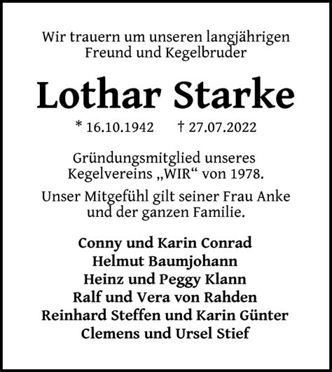 Traueranzeigen Von Lothar Starke Trauer Gedenken