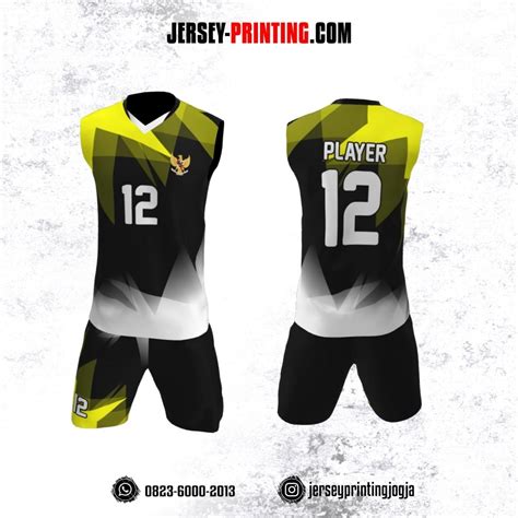 Jersey Baju Volly Tanpa Lengan Hitam Corak Kuning Putih Jersey