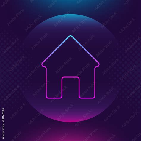 Home neon icon. House luminous button. Home outline logo. Ultra violet ...