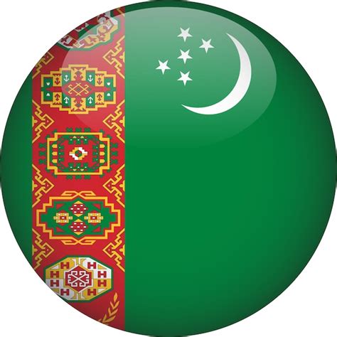 Botão de bandeira arredondada 3d do turquemenistão Vetor Premium