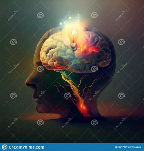 AI Generated Illustration Of A Human Brain With A Light Bulb The