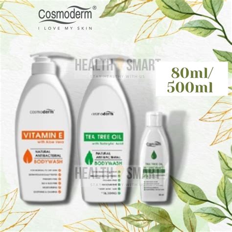 Cosmoderm Tea Tree Oil Shower Gel Vitamin E Body Wash 80ml 500ml