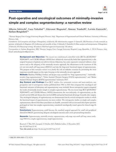 Pdf Post Operative And Oncological Outcomes Of Minimally Invasive