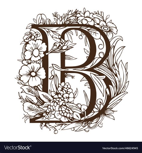 Letter b floral monogram vintage ornament initial Vector Image