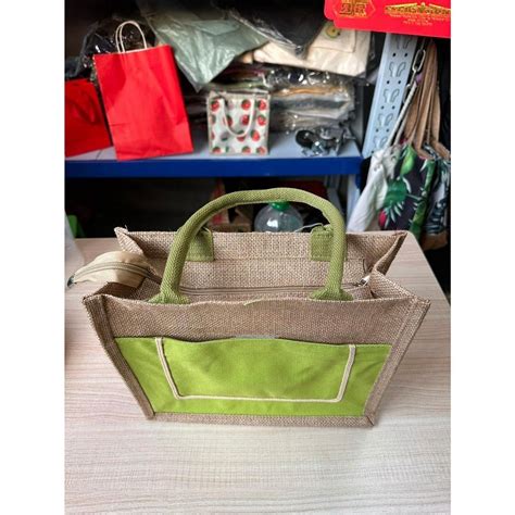 Abaca Tote Bag Linen Jute Burlap Shoulder Bag Plain Design With Pocket